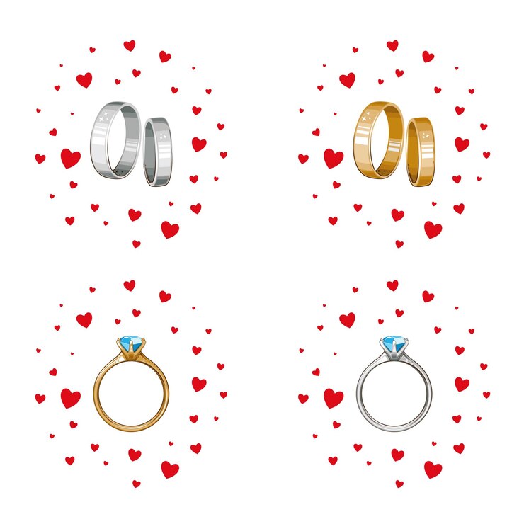 Wedding Ring Illustration, Gold and silver Engagement rings collection, wedding ring set