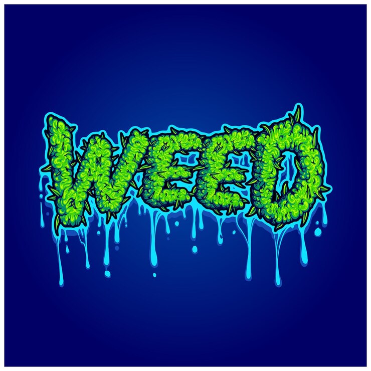 Vector weed typeface word with gooey buds text illustrations