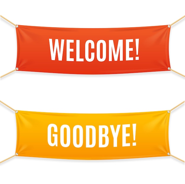 welcome and goodbye textile banner set. vector illustration