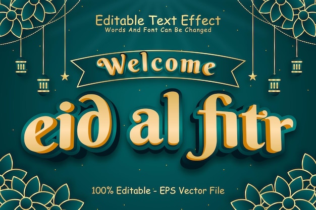 welcome eid al fitr editable text effect 3 dimension emboss modern style