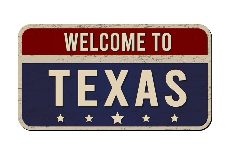 Welcome To Texas Message On Rusty Plate