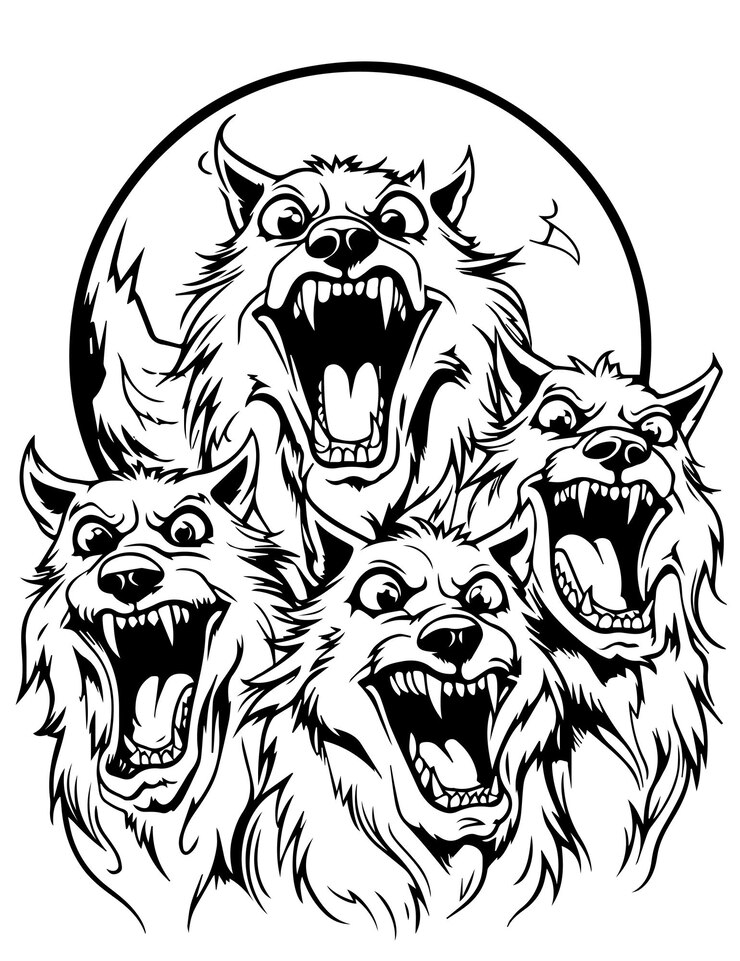 Vector werewolf coloring pages for kids