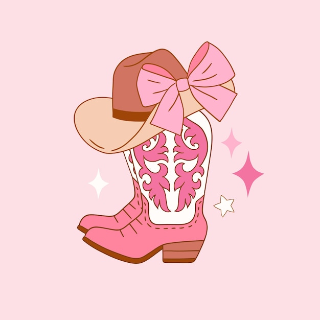 western cowgirl boots vector girly rodeo hand drawn clipart sticker logo poster design