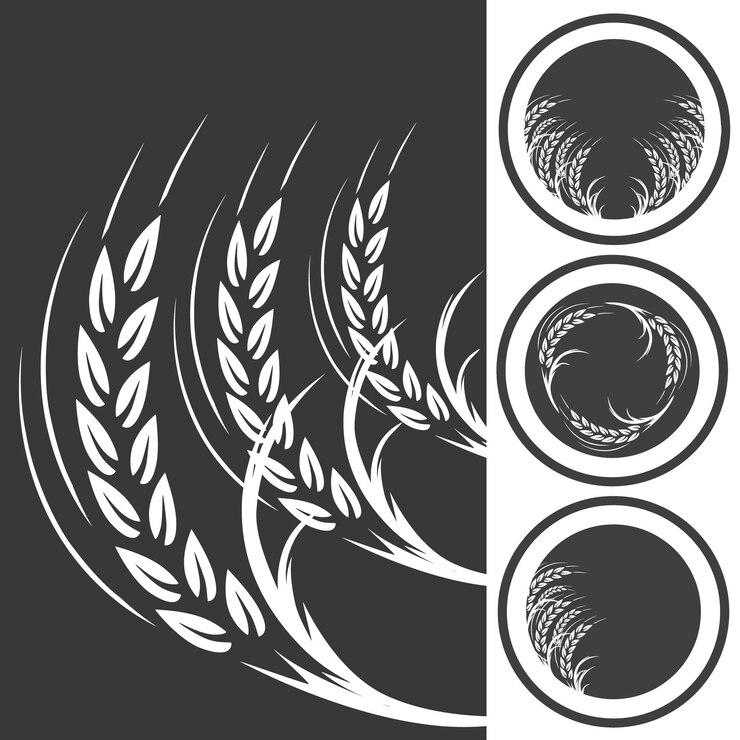 Wheat Ears Icons and Logo Set For Identity Style of Natural Product Company and Farm Company Organic wheat bread agriculture and natural eat Contour lines Flat design