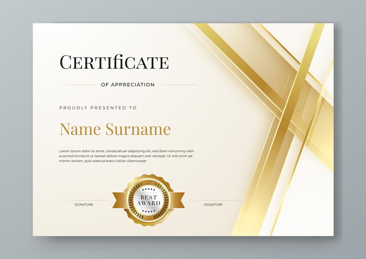 White and gold vector professional and modern award corporate certificate design template For award business diploma workshop award graduation completion competition and education
