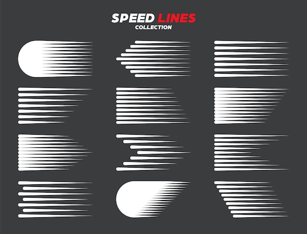 White cartoon or comic speed lines with round corners Simple line with motion effect Comic book design element Vector collection