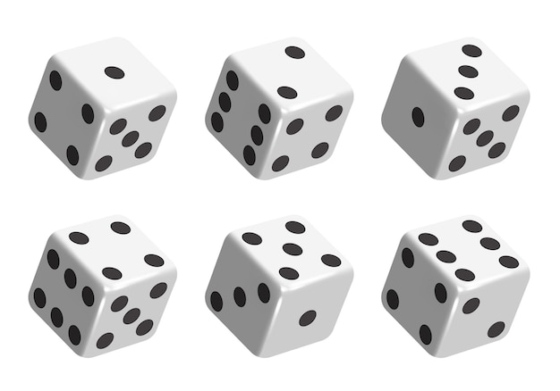 White dice with black dots Vector set isolated on white background 3d dice