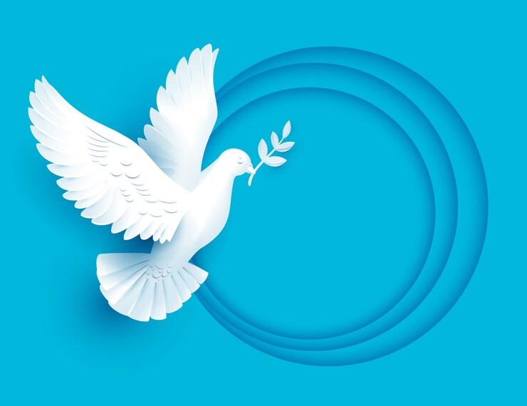 White dove holds twig symbol of peace