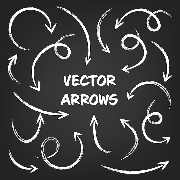 White grunge hand drawn arrows set on gray background arrow cursor icon vector pointers collection