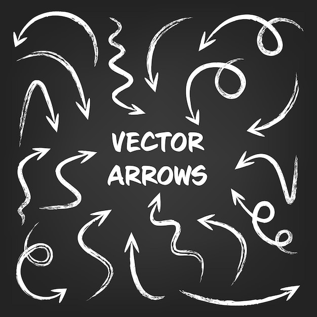 White grunge hand drawn arrows set on gray background arrow cursor icon vector pointers collection