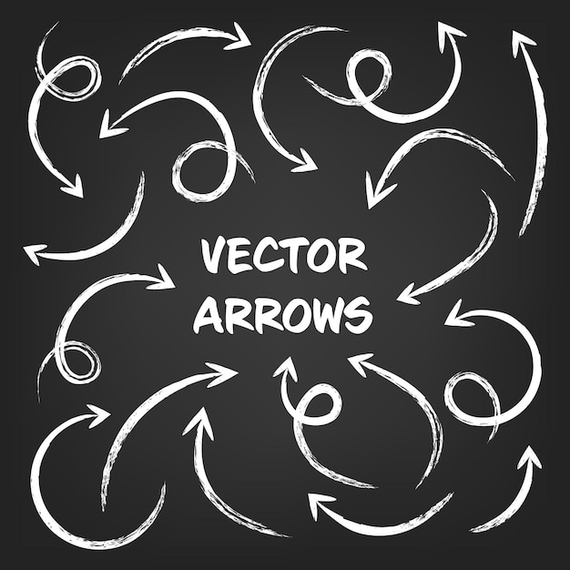 White grunge hand drawn arrows set on gray background arrow cursor icon vector pointers collection