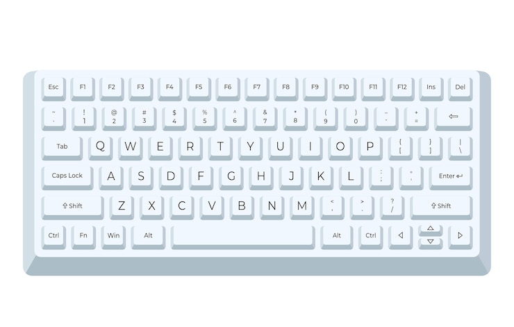 Vector white keyboard with letters in minimalist voluminous style