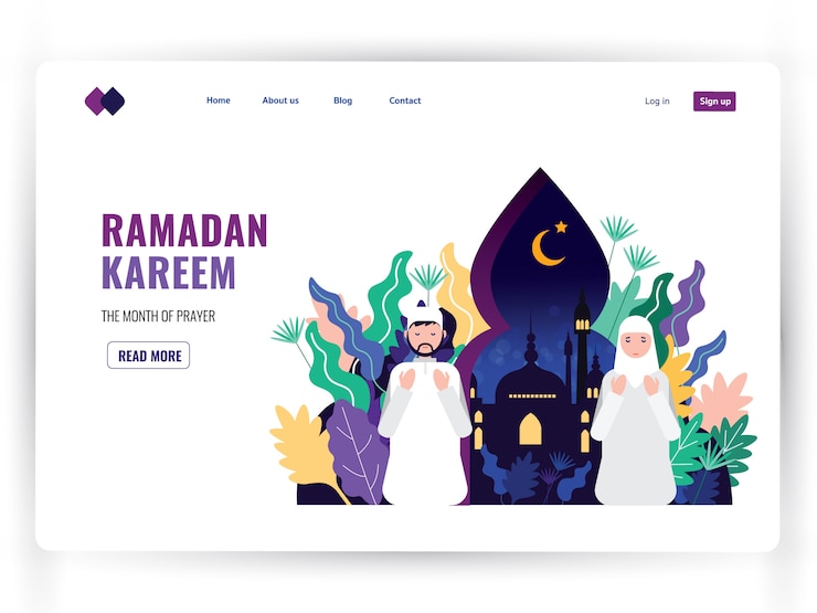 Vector white landing page template of holy month of prayer, ramadan kareem. 