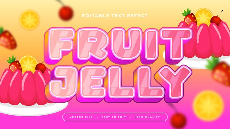 Vector white pink and purple violet fruit jelly 3d editable text effect font style