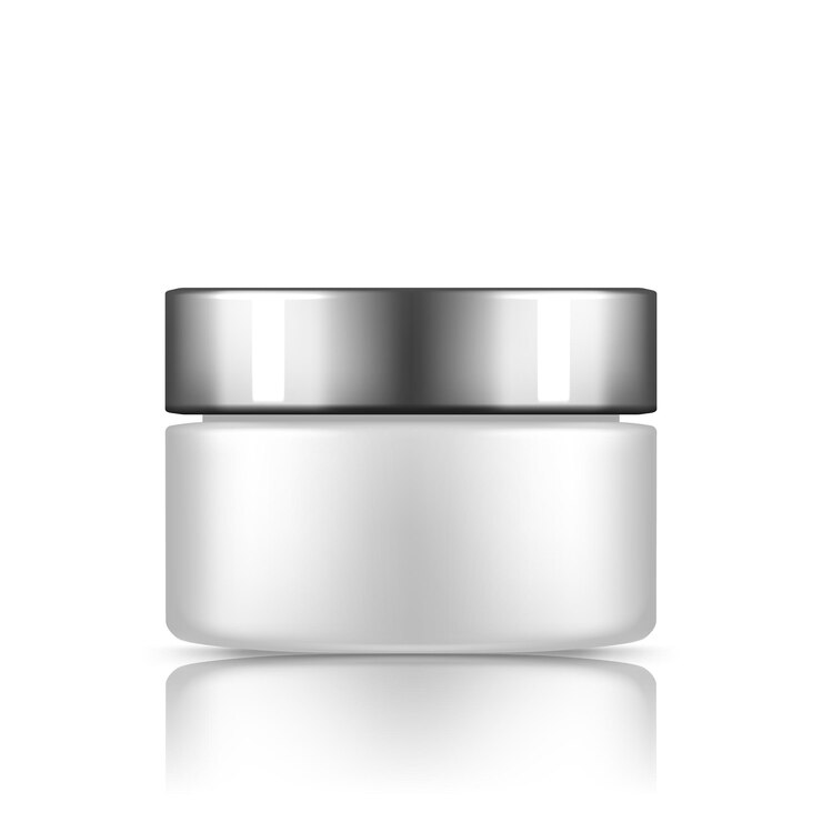 White plastic cosmetic jar with silver cap mockup isolated from background