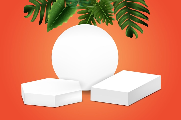 Vector white podium on orange background