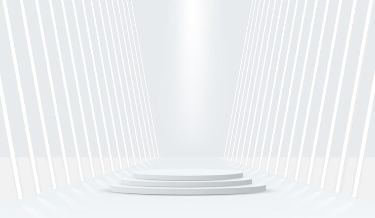 White realistic cylinder pedestal podium with perspective neon light