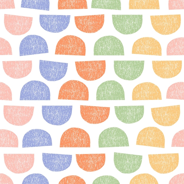 White seamless pattern with colorful textured semi circles