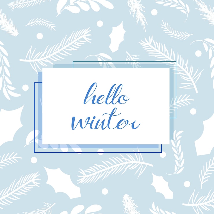 Vector white winter card illustration snow covered winter branches hello winter vector