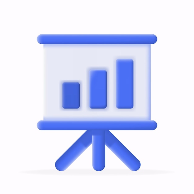 whiteboard with bar chart Tripod projection reports and analytics 3d icon illustration icon