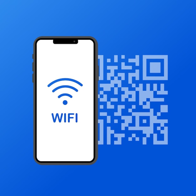 wifi icon on the phone screen flat blue qrcode and phone screen wifi icon on phone screen vector icon