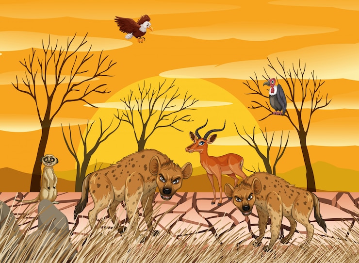 Vector wild animals living in dry land