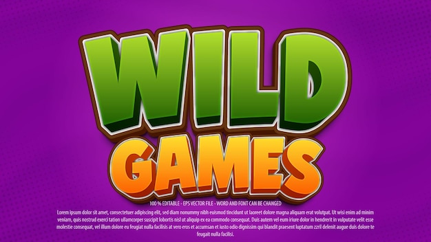Wild games 3d cartoon editable text effect