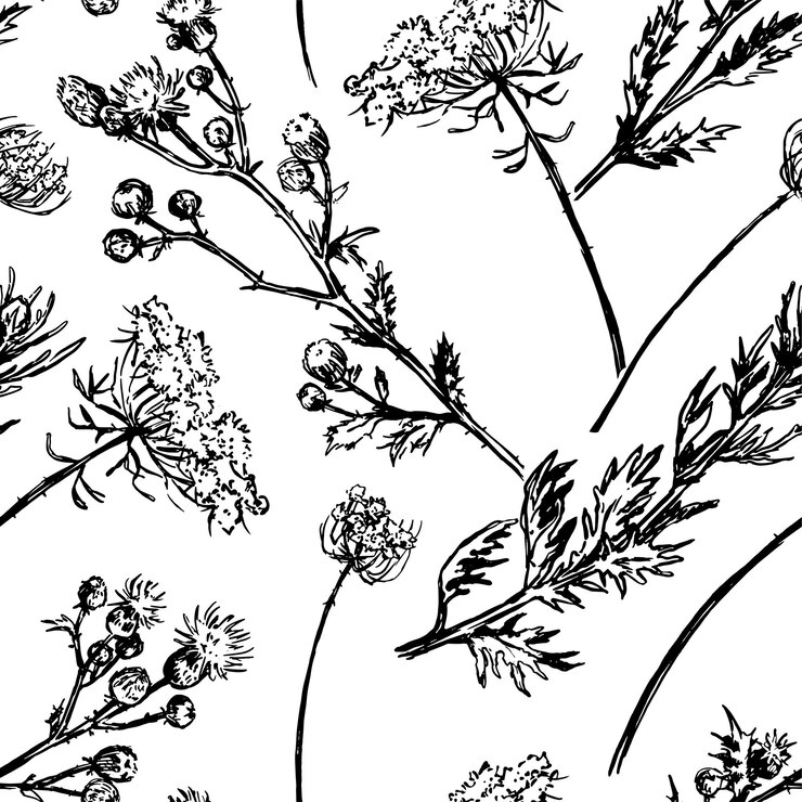 Vector wild plants sketch ornament hand drawn vector seamless pattern floral ornament in retro style vintage botanical design for background decor