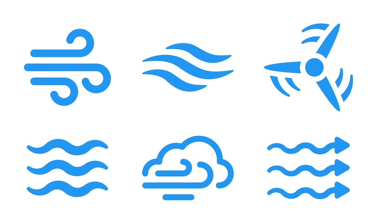 Vector wind icon set climate and windy motion vector illustration