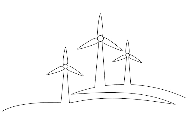 Wind turbine continuous one line drawing and minimalist style isolate outline vector icon