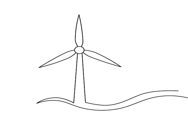 Wind turbine continuous one line drawing and minimalist style isolate outline vector icon