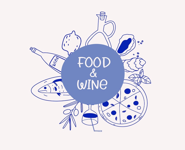 Vector wine and food sketches handdrawn set of various dishes and drinks vector illustration