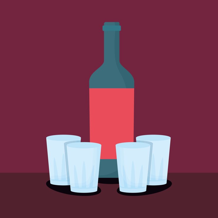 Vector wine bottle and glasses
