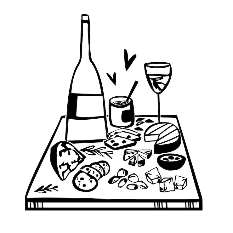 Vector wine set doodle illustration with cute design isolated on white background vector illustration