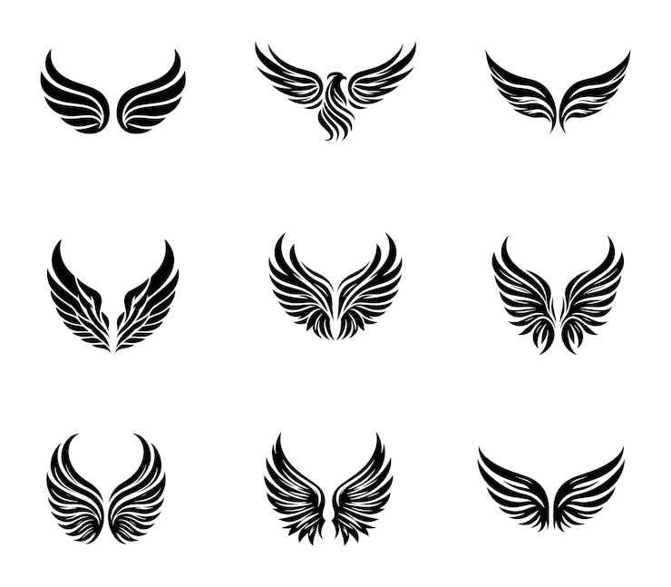 Wings silhouette logo vector set Wings vector icons set Wings badges Collection wings badges
