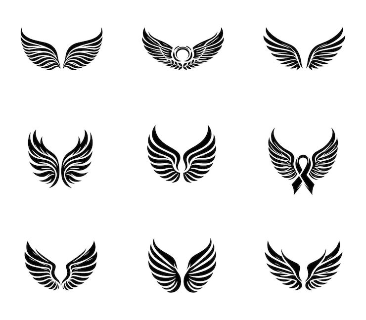 Wings silhouette logo vector set Wings vector icons set Wings badges Collection wings badges