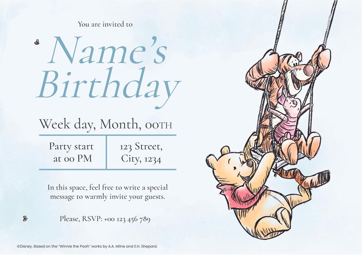 Vector winnie the pooh birthday party invitation