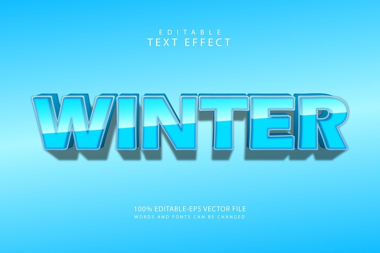 Vector winter editable text effect 3 dimension emboss modern style