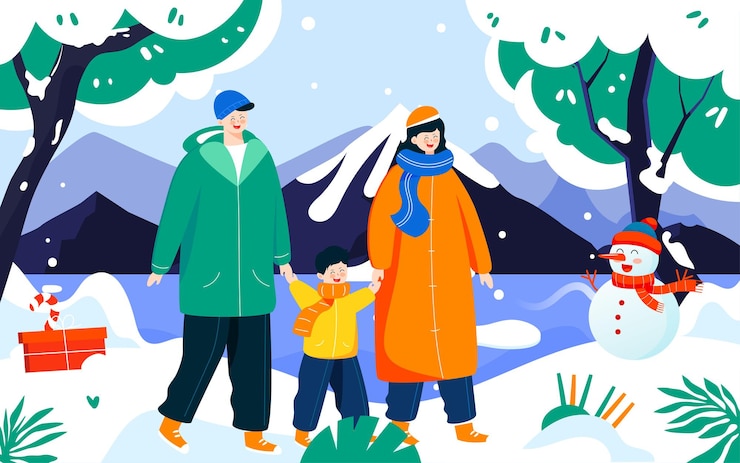 Vector winter light snow solar term illustration family winter outdoor activities poster