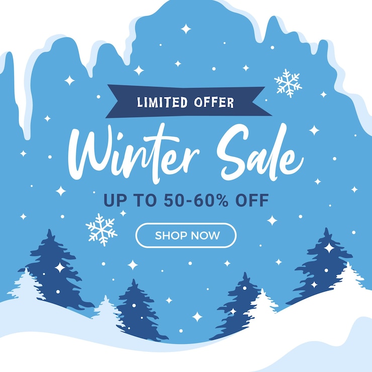 Vector winter sale square background social media instagram post