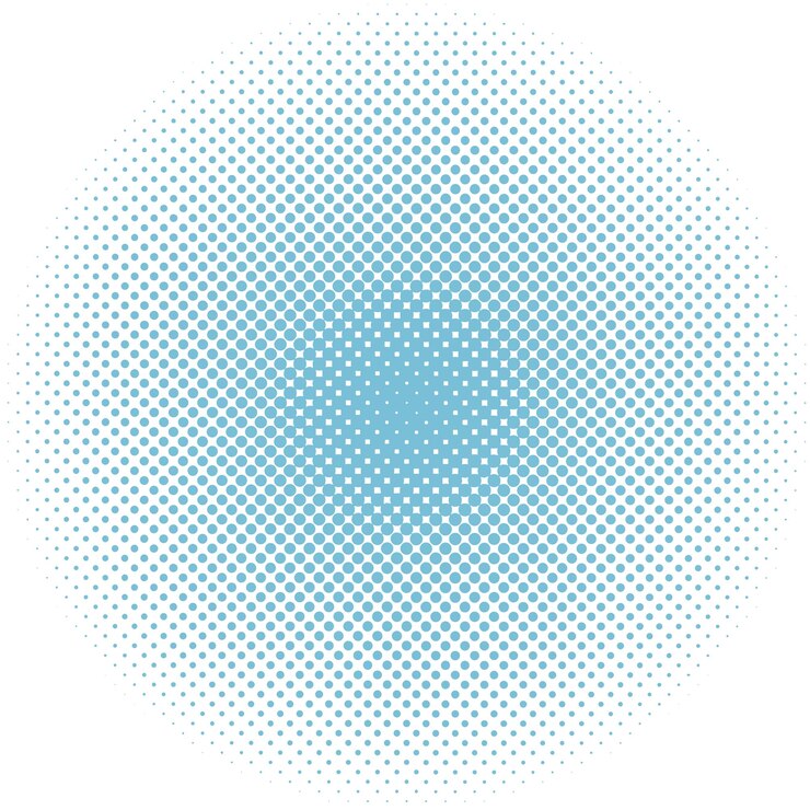 Vector winter snow round dotted halftone blue background