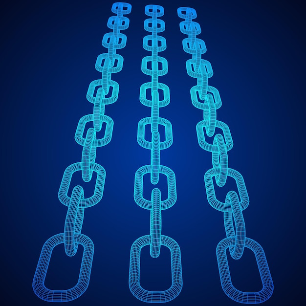 Wireframe BlockChain links. Chain 3d Vector illustration