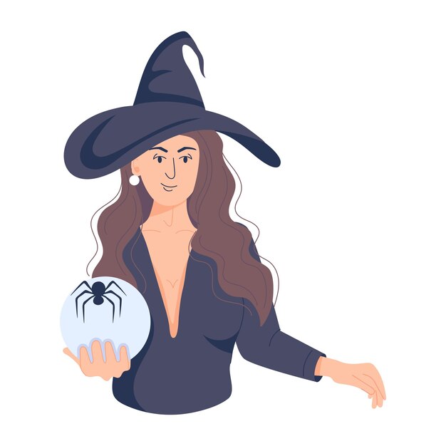 Witch ball with spider trendy flat illustration