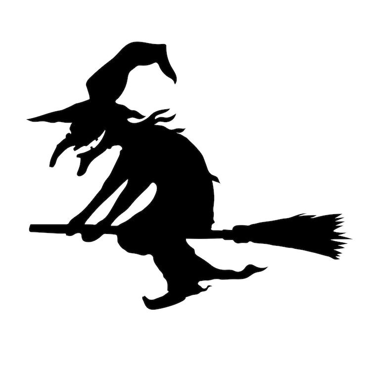 witch silhouette flying on a broom vector - illustration