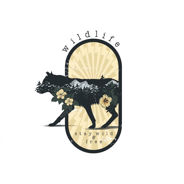 wolf in Double exposure emblem vector for your design