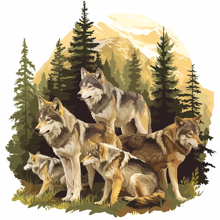 Vector wolfpack in the forest 3