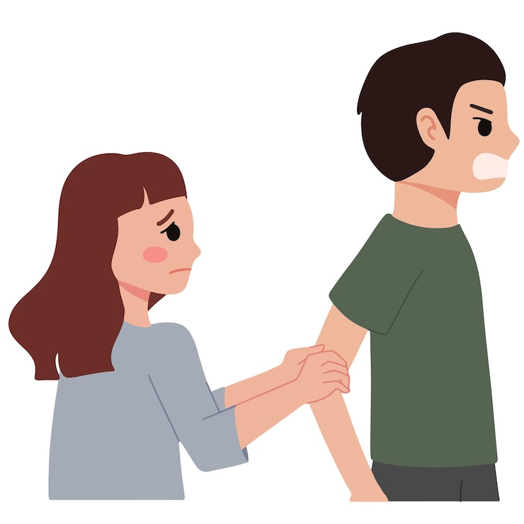 Vector woman begging to leaving angry man illustration