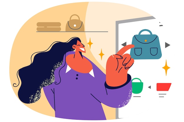 Woman buy handbag on application