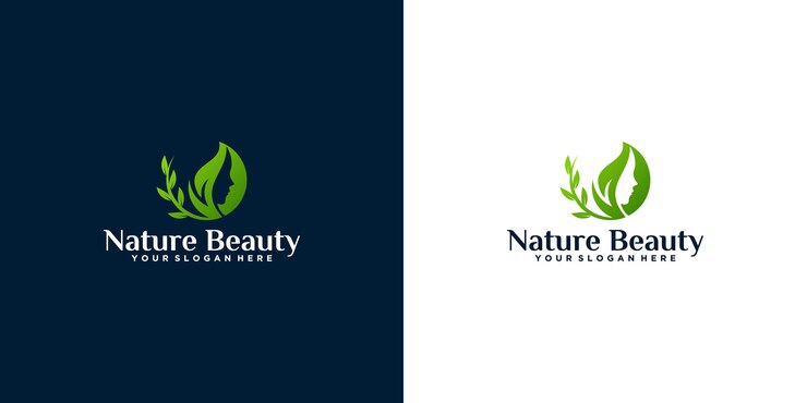 Woman face logo design and natural plant