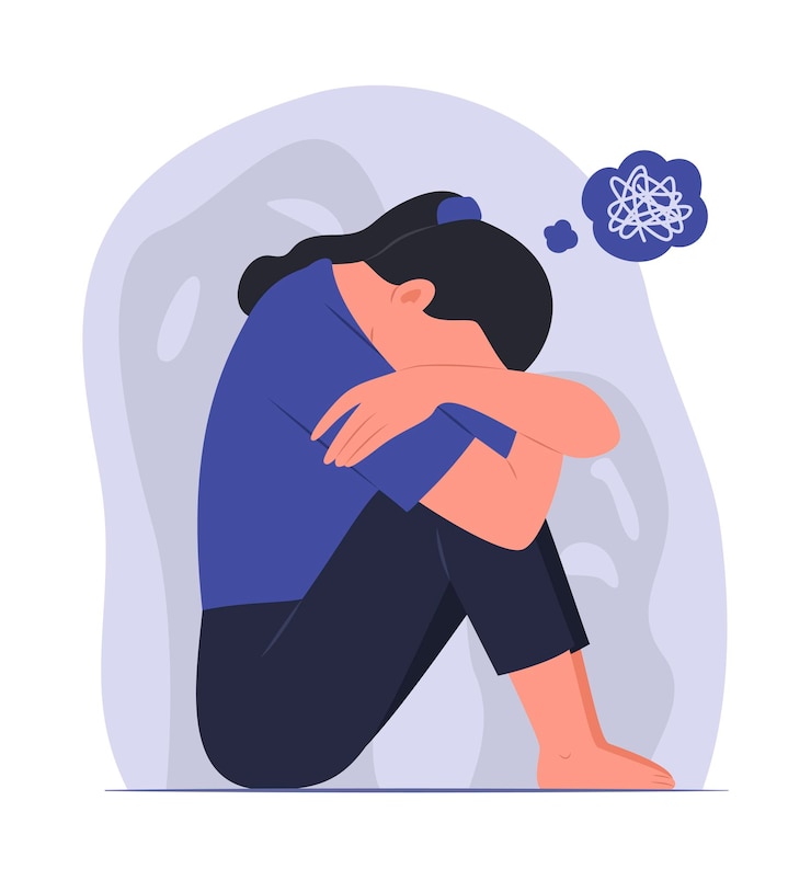 Vector woman feeling of depression for mental health concept illustration
